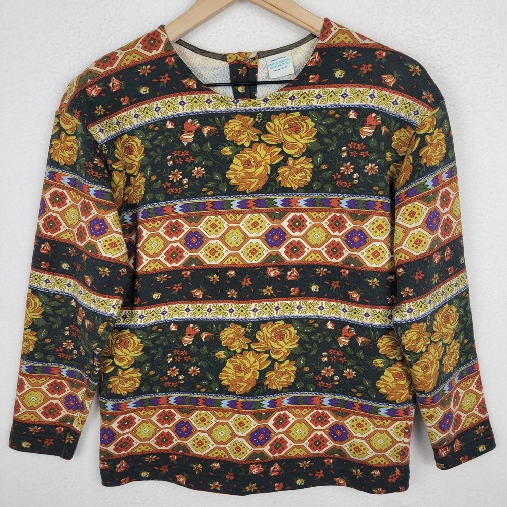 Vintage 90s United Colors of Benetton Italy Floral Jacquard Knit‎ Pullover XS